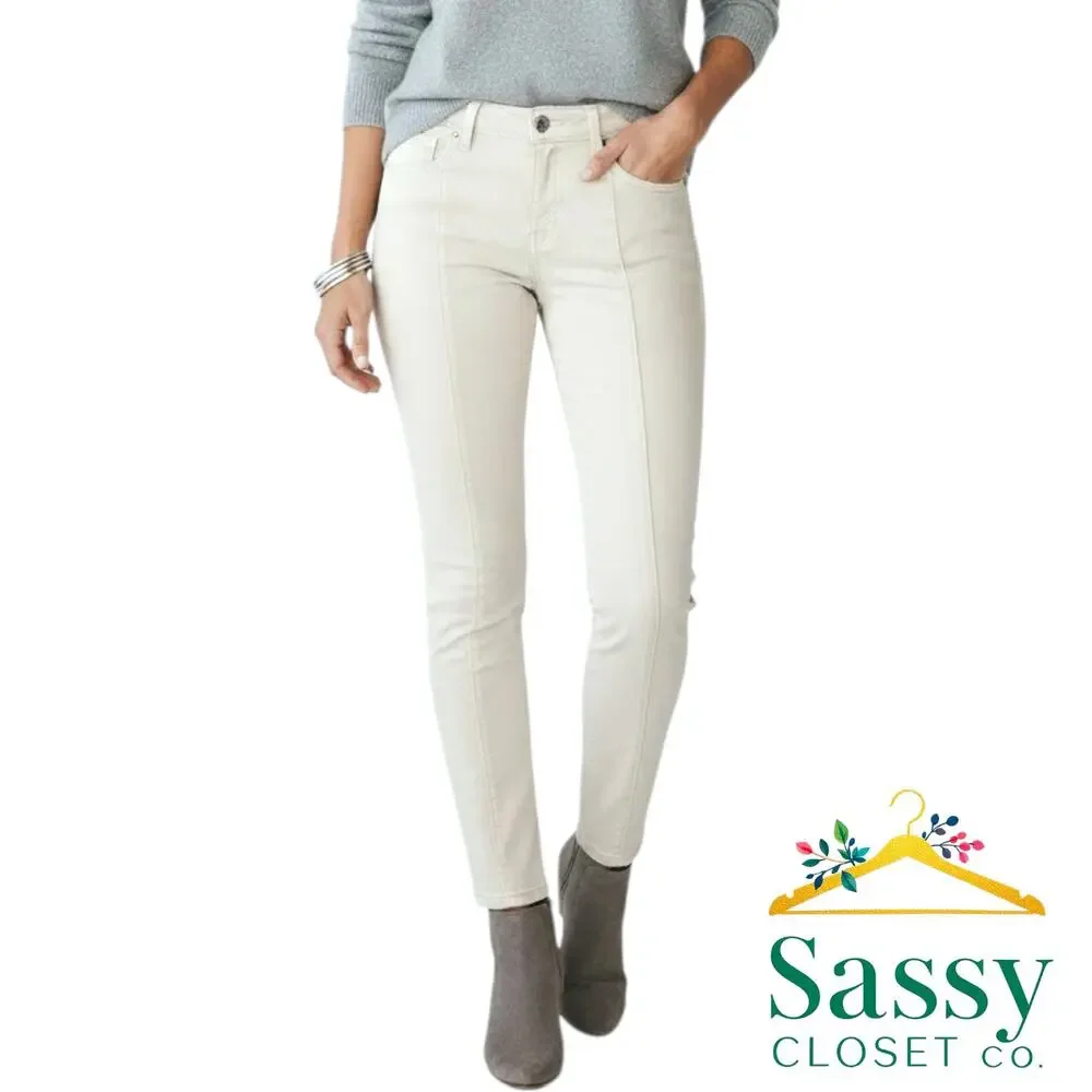 MICHAEL KORS Cream Skinny Jeans 8 Gunmetal Hardware Stretch Denim EUC